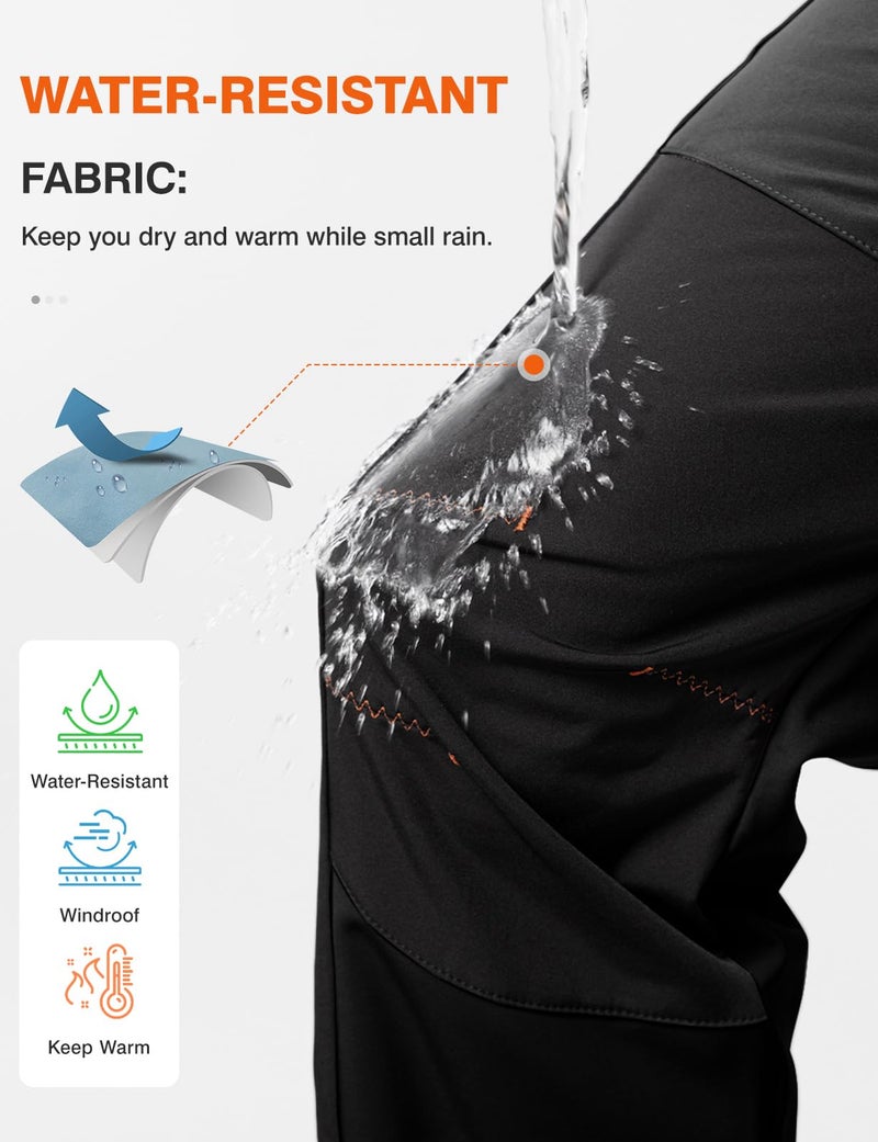 TBMPOY Men's Snow Ski Hiking Pants Waterproof Winter Fleece Lined Pants Camping Skiing Ice Fishing Pants with Belt 02 Thick Black S - Image 4